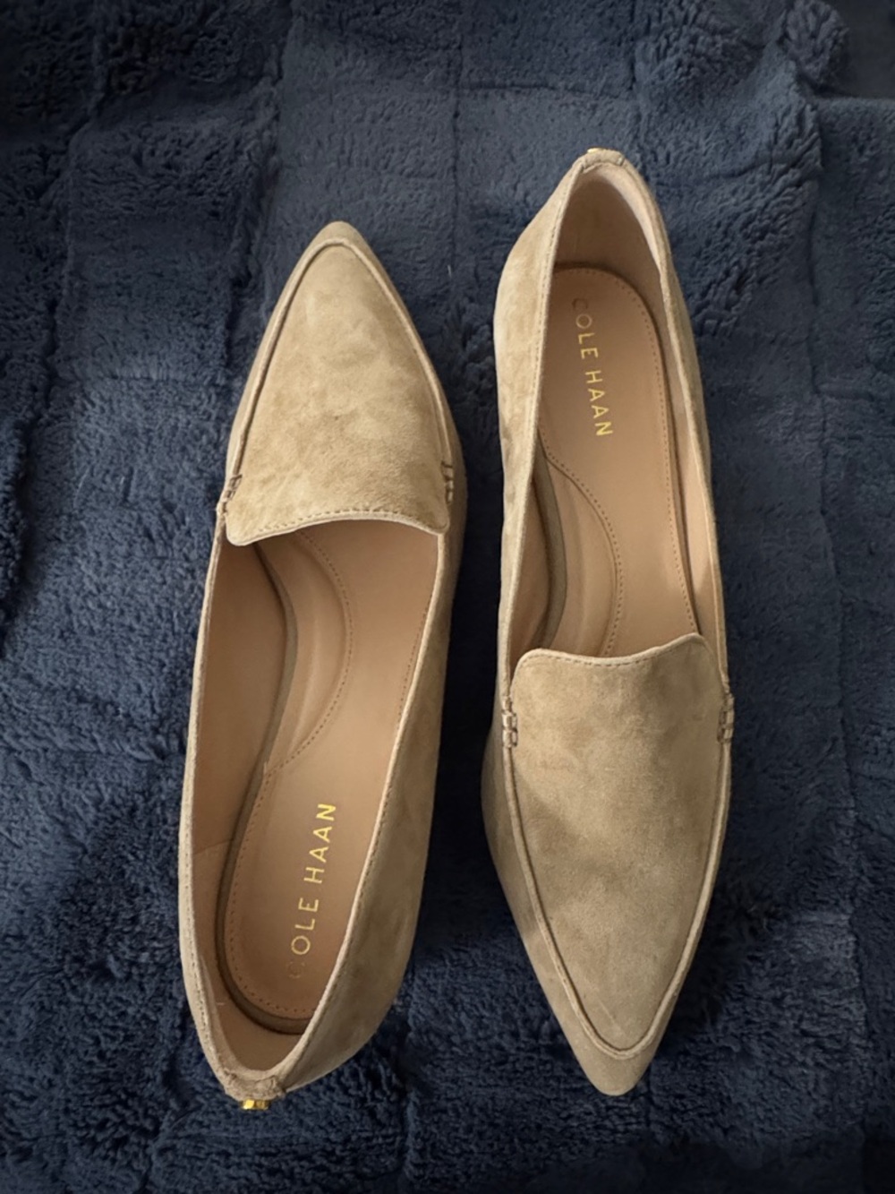 Cole Haan Taupe Suede Pointed-Toe Loafers